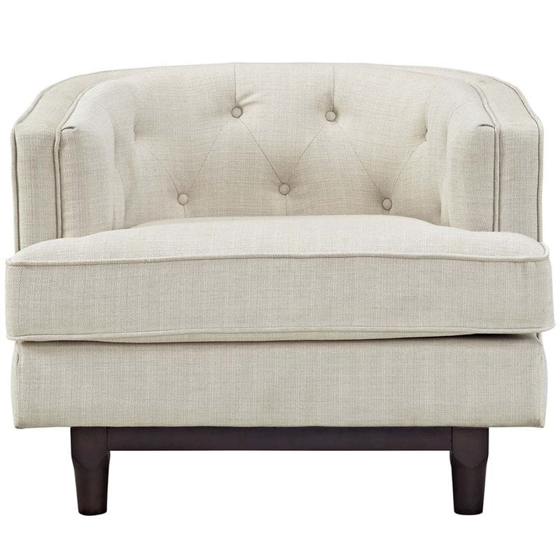 Modway Coast Modern Upholstered Polyester Fabric Armchair in Beige
