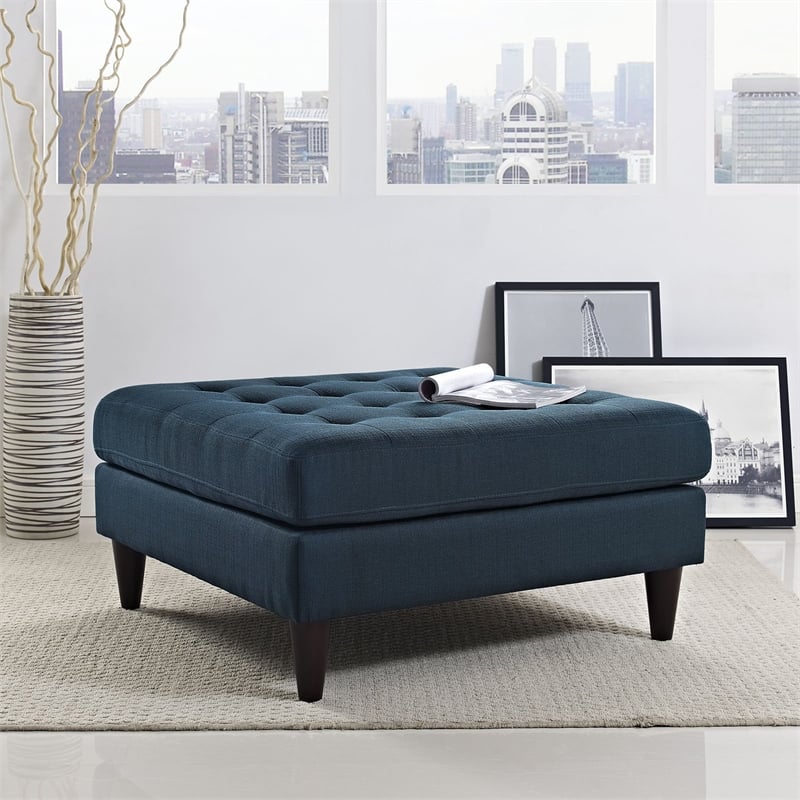 Modway Empress Large Upholstered Polyester Fabric Ottoman in Azure Blue