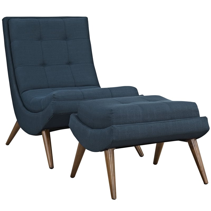 Modway Ramp Upholstered Polyester Fabric Lounge Chair Set in Azure Blue