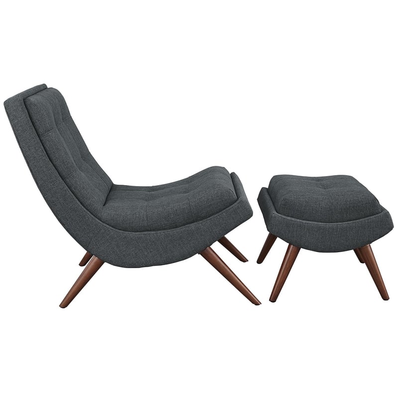 Modway Ramp Upholstered Polyester Fabric Lounge Chair Set in Gray
