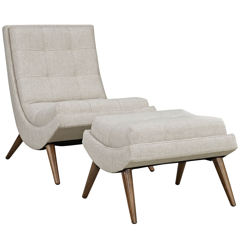 Modway Ramp Upholstered Polyester Fabric Lounge Chair Set in Sand Beige
