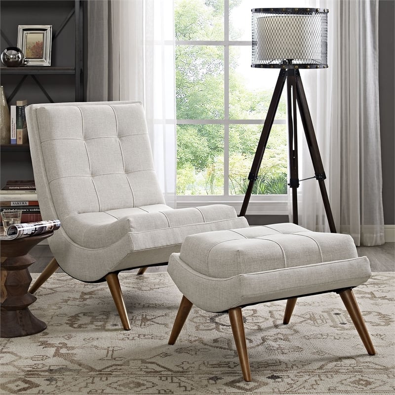 Modway Ramp Upholstered Polyester Fabric Lounge Chair Set in Sand Beige