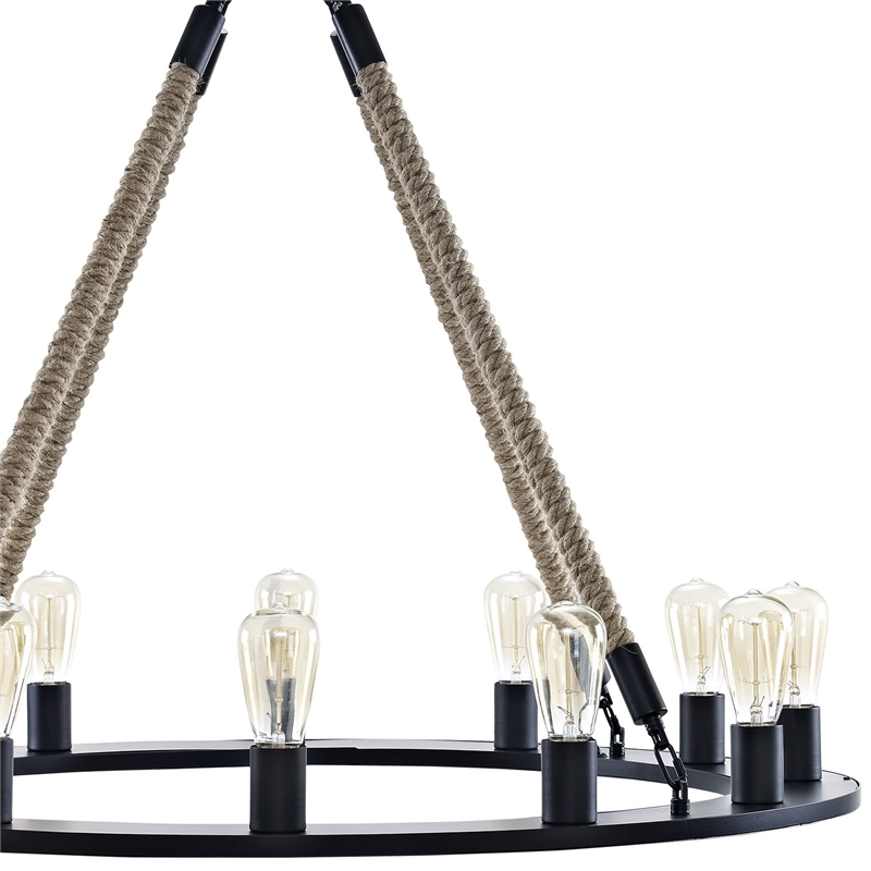 Modway Encircle Modern Style Rope and Steel Chandelier in Brown