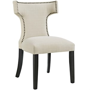 modway curve 19&quot modern solid wood and fabric dining chair in beige