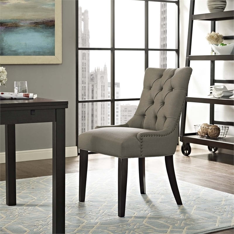 modway regent 20.5&quot tufted fabric and solid wood dining chair in granite gray
