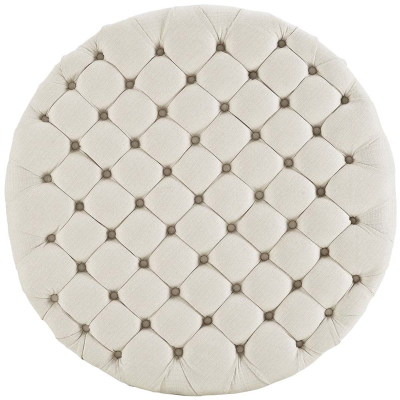 Modway Amour Modern Upholstered Fabric and Solid Wood Ottoman in Beige