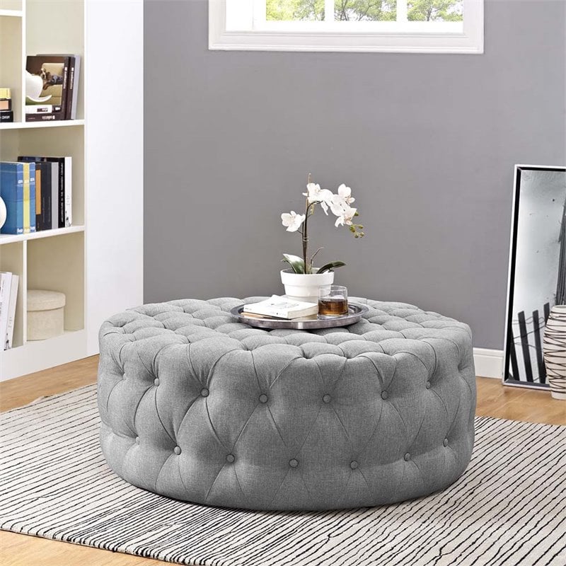Modway Amour Modern Upholstered Fabric and Solid Wood Ottoman in Light Gray
