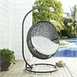 Modway Hide Steel Rattan Outdoor Patio Swing Chair with Stand in Gray/White
