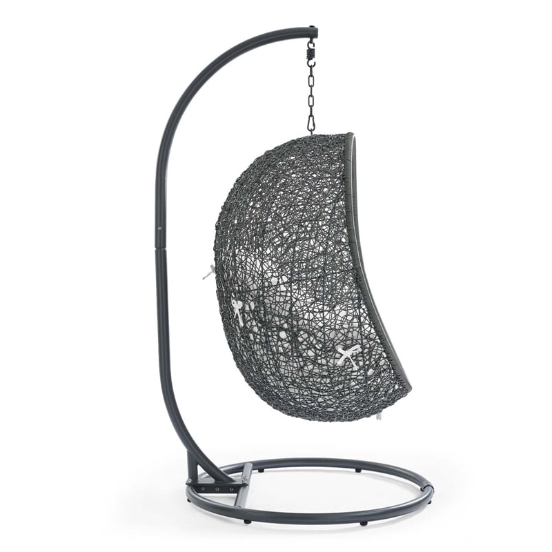 Modway Hide Steel Rattan Outdoor Patio Swing Chair with Stand in Gray/White