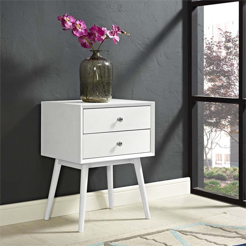Modway Dispatch Modern Style Wood and Metal Nightstand in White