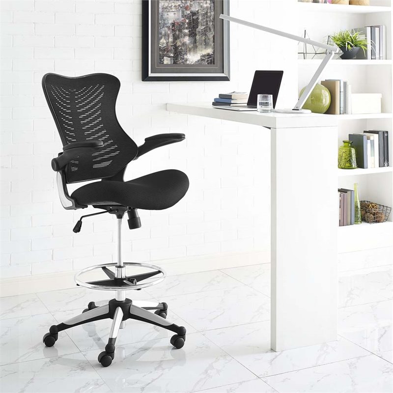 Modway Charge Modern Style Vinyl and Nylon Drafting Chair in Black