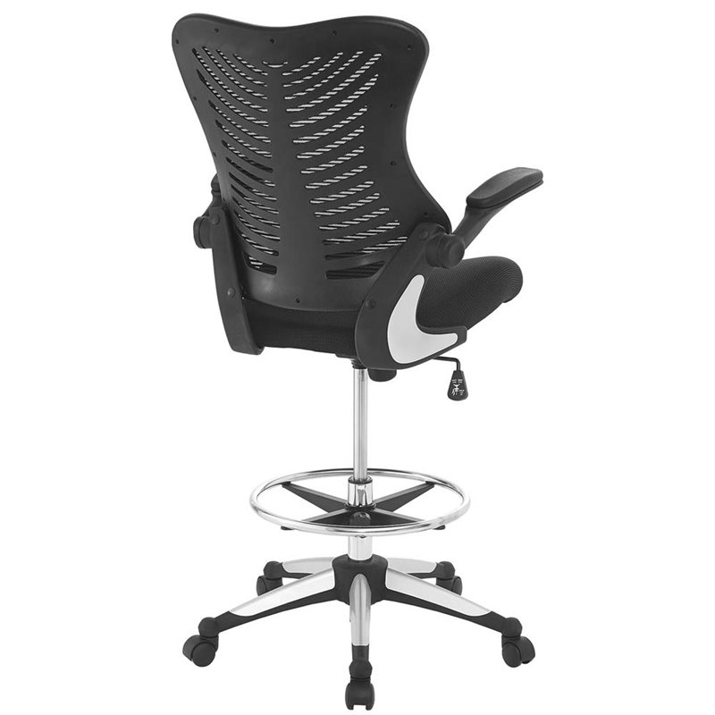 Modway Charge Modern Style Vinyl and Nylon Drafting Chair in Black