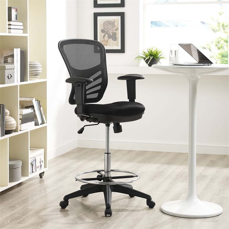 Modway Articulate Modern Mesh Fabric and Steel Drafting Chair in Black