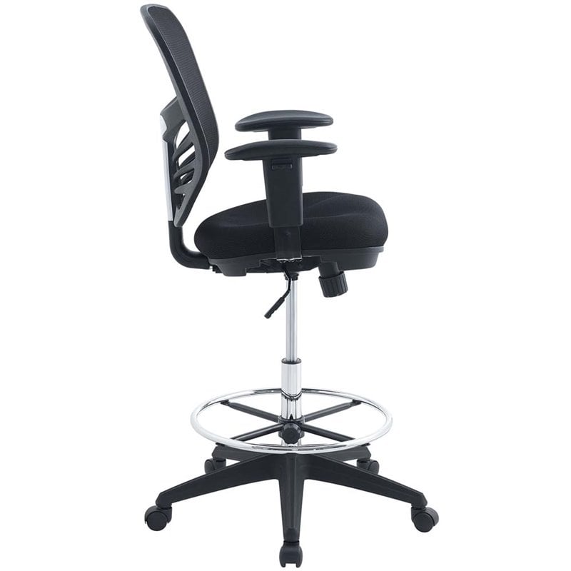 Modway Articulate Modern Mesh Fabric and Steel Drafting Chair in Black