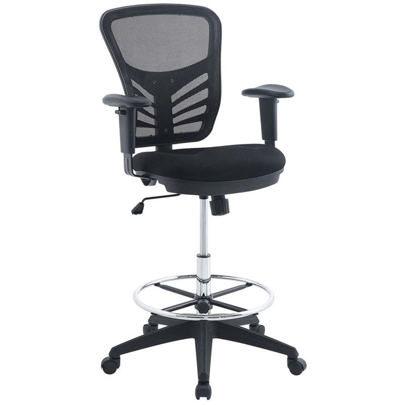 Modway Articulate Modern Mesh Fabric and Steel Drafting Chair in Black