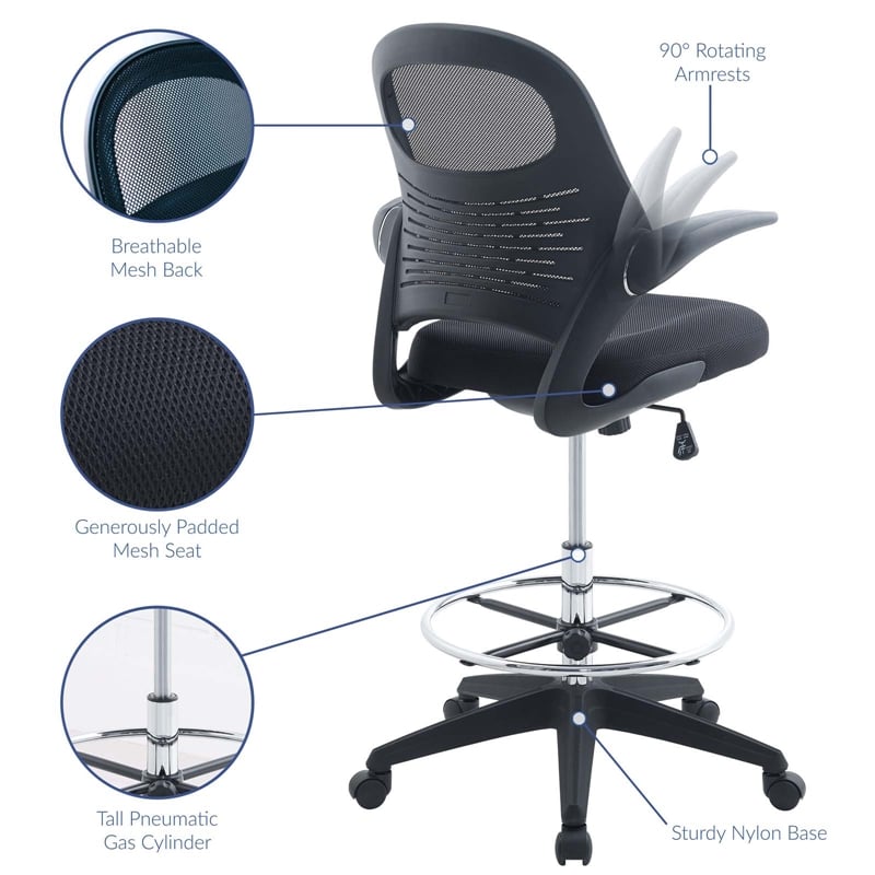 Modway Advance Modern Mesh Fabric and Steel Drafting Chair in Black