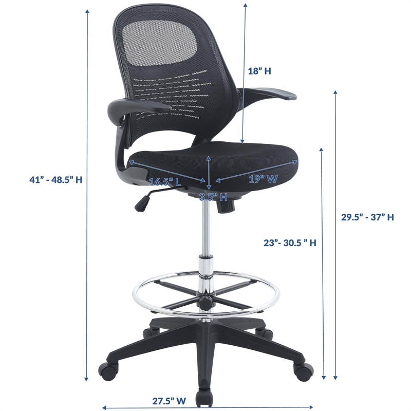 Modway Advance Modern Mesh Fabric and Steel Drafting Chair in Black