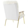 Modway Sprint Wool Vinyl and Solid Oak Wood Sheepskin Armchair in Brown/White