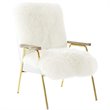 Modway Sprint Wool Vinyl and Solid Oak Wood Sheepskin Armchair in Brown/White