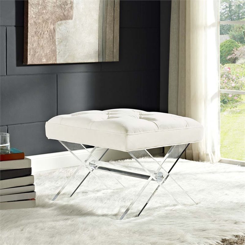 Modway Swift Solid Wood and Velvet Polyester Fabric Bench in Ivory