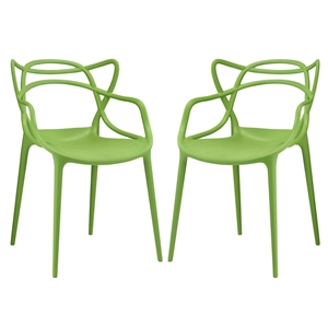 Modway Entangled 18&quot Modern Style PP Plastic Dining Chairs in Green (Set of 2)