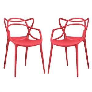 Modway Entangled 18&quot Modern Style PP Plastic Dining Chairs in Red (Set of 2)