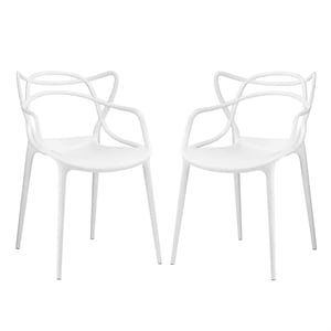 Modway Entangled 18&quot Modern Style PP Plastic Dining Chairs in White (Set of 2)