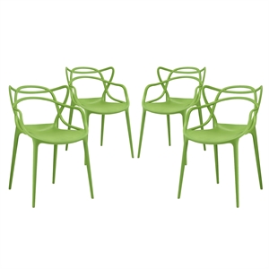 Modway Entangled 18&quot Modern Style PP Plastic Dining Chairs in Green (Set of 4)
