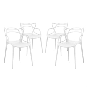 Modway Entangled 18&quot Modern Style PP Plastic Dining Chairs in White (Set of 4)