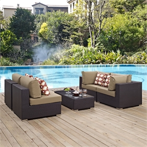 Modway Convene 5-Piece Rattan Aluminum Patio Sectional Set in Espresso/Mocha
