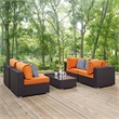 Modway Convene 5-Piece Rattan Aluminum Patio Sectional Set in Espresso/Orange