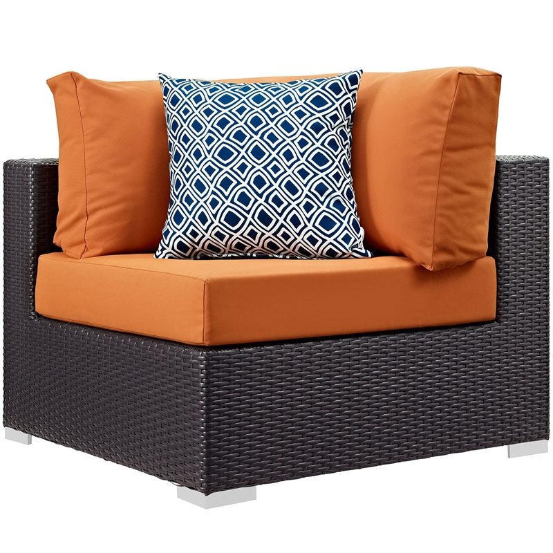 Modway Convene 5-Piece Rattan Aluminum Patio Sectional Set in Espresso/Orange