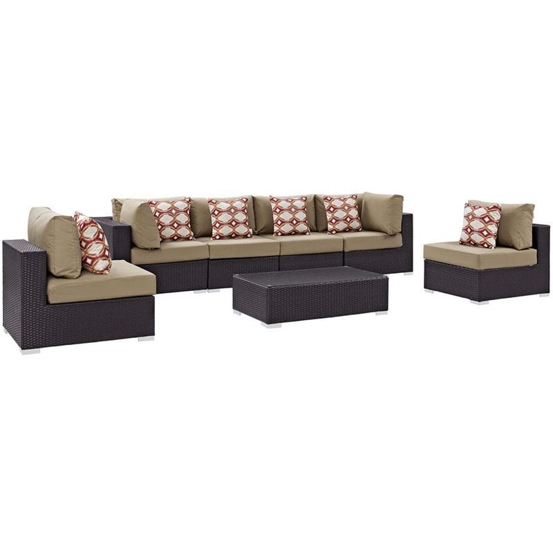 Modway Convene 7-Piece Rattan Aluminum Patio Sectional Set in Espresso/Mocha