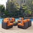 Modway Convene 7-Piece Rattan Aluminum Patio Sectional Set in Espresso/Orange