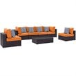 Modway Convene 7-Piece Rattan Aluminum Patio Sectional Set in Espresso/Orange