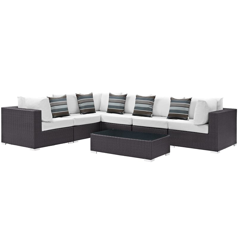 Modway Convene 7-Piece Rattan Aluminum Patio Sectional Set in Espresso/Mocha