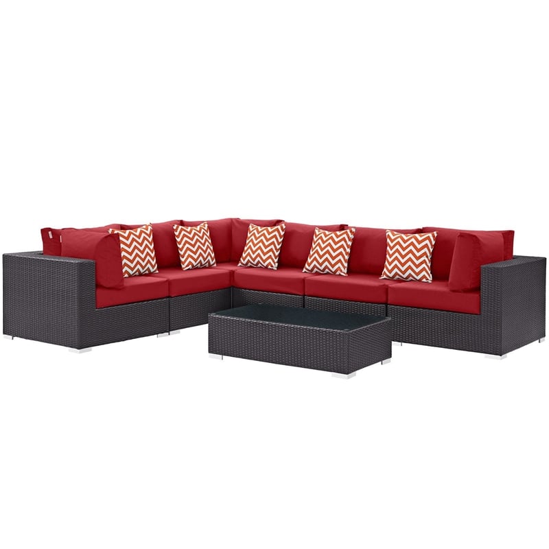 Modway Convene 7-Piece Rattan Aluminum Patio Sectional Set in Espresso/Mocha