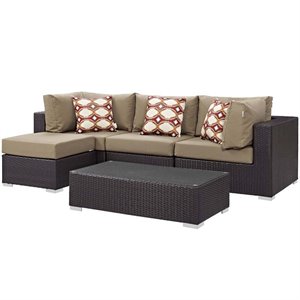 Modway Convene 5-Piece Rattan Aluminum Patio Sectional Set in Espresso/Mocha