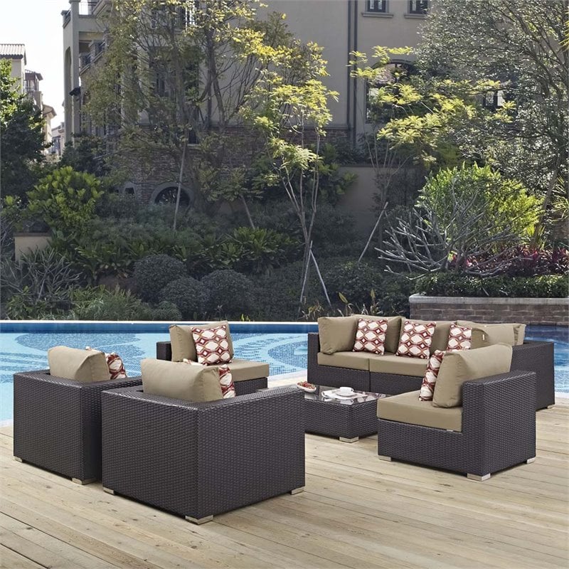 Modway Convene 8-Piece Rattan Aluminum Patio Sectional Set in Espresso/Mocha