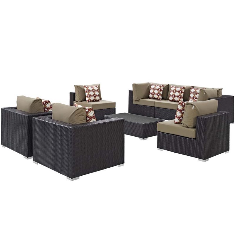 Modway Convene 8-Piece Rattan Aluminum Patio Sectional Set in Espresso/Mocha