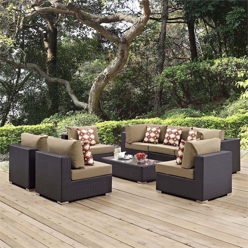 Modway Convene 8-Piece Rattan Aluminum Patio Sectional Set in Espresso/Mocha