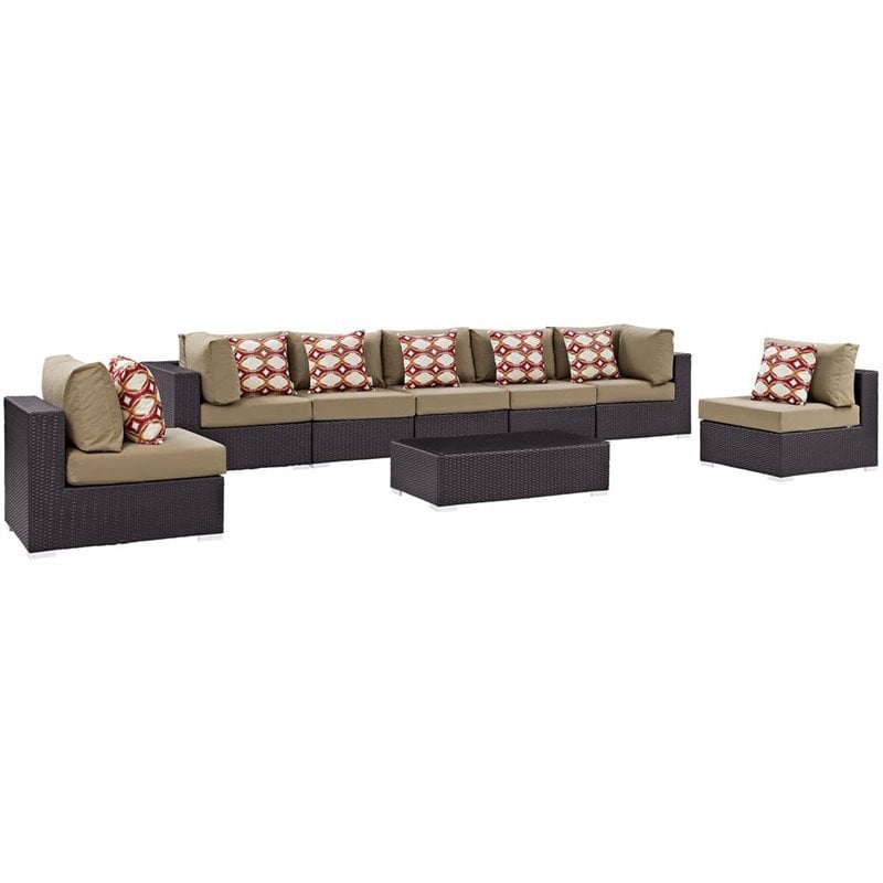 Modway Convene 8-Piece Rattan Aluminum Patio Sectional Set in Espresso/Mocha