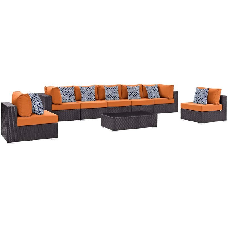 Modway Convene 8-Piece Rattan Aluminum Patio Sectional Set in Espresso/Orange