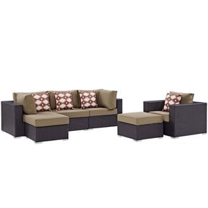 Modway Convene 6-Piece Rattan Aluminum Patio Sectional Set in Espresso/Mocha