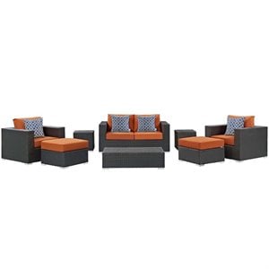 modway sojourn 8-piece rattan fabric patio sectional set in canvas/tuscan