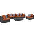 Modway Sojourn 7-Piece Rattan Fabric Patio Sectional Set in Canvas/Tuscan