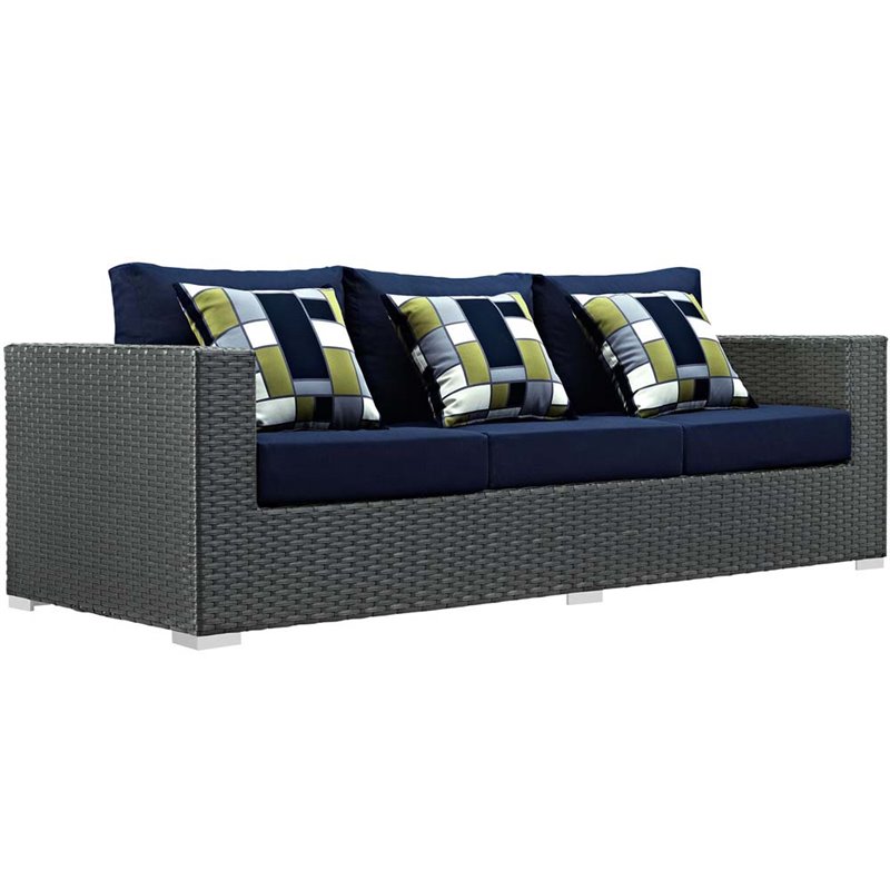 Modway Sojourn 3-Piece Rattan Fabric Patio Sectional Set in Canvas/Navy