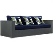 Modway Sojourn 3-Piece Rattan Fabric Patio Sectional Set in Canvas/Navy
