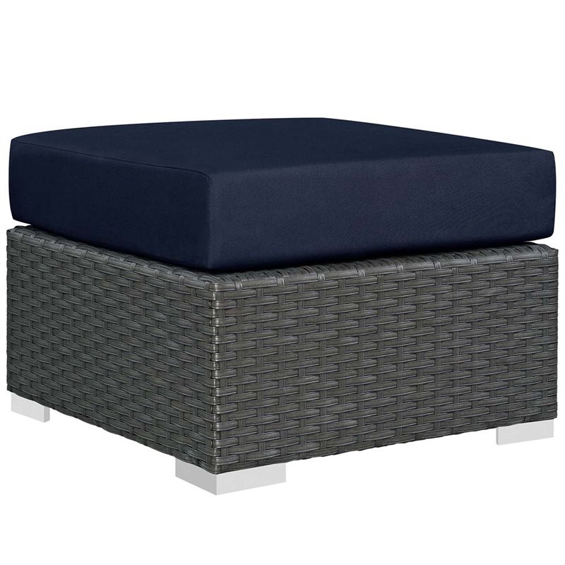 Modway Sojourn 3-Piece Rattan Fabric Patio Sectional Set in Canvas/Navy