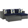 Modway Sojourn 3-Piece Rattan Fabric Patio Sectional Set in Canvas/Navy